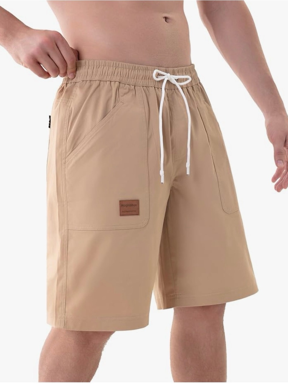 MagnaMan‎ Mens Khaki Drawstring Shorts Large NWT Moisture Wicking Stretch